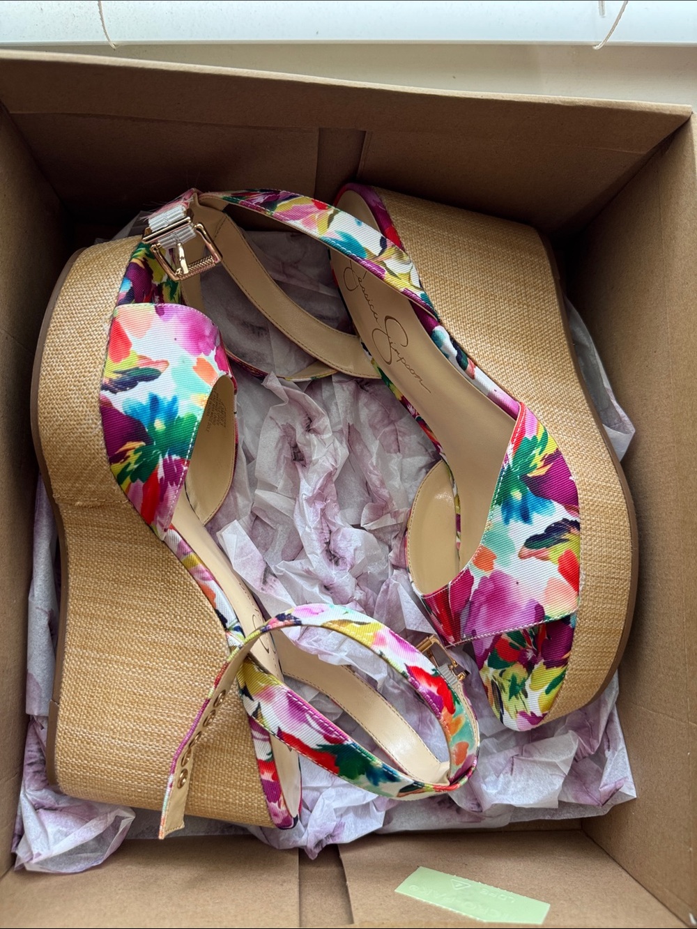 Jessica Simpson Multicolor Floral Canvas Wedge Sandals